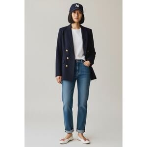 Gap Women’s Preppy Double Breasted Wool Blazer Navy Gold Buttons Corpcore Size 0